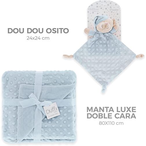 DUFFI BABY DOU DOU OSITO+MANTA LUXE AZUL 80X110