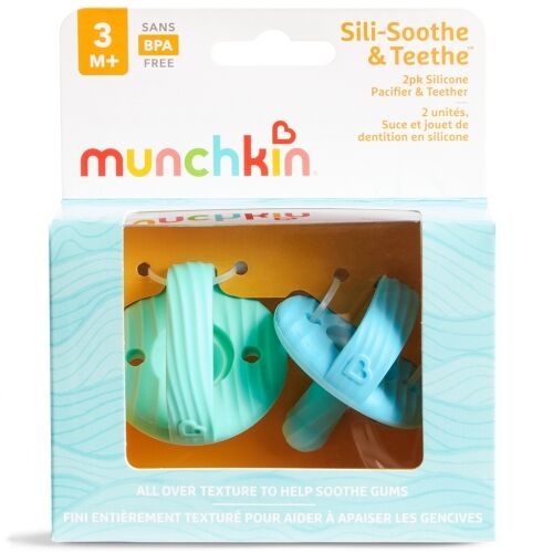 MUNCHKIN PACK CHUPETES-MORDEDORES SILICONA +3M AZUL/VERDE